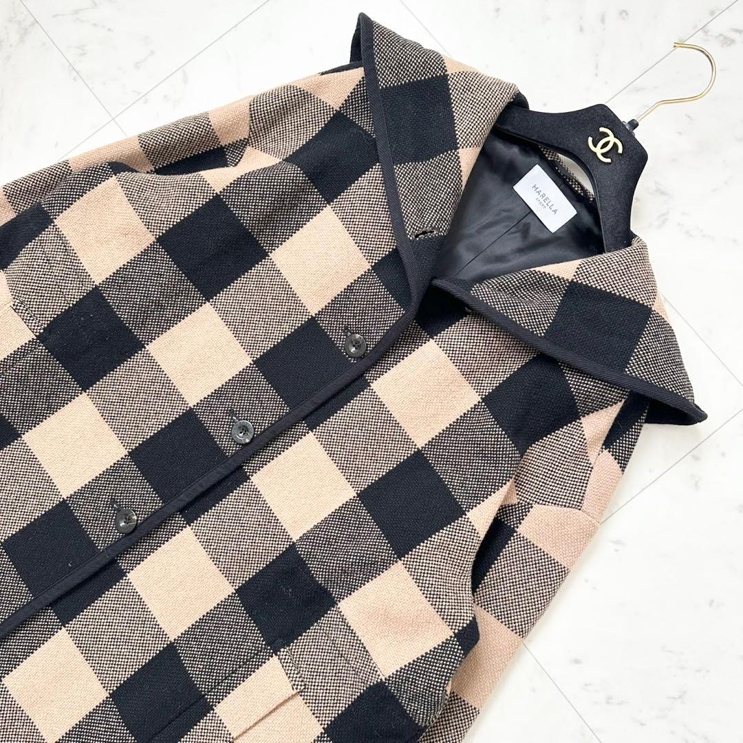 大きいサイズ❤️XL MaxMara マレーラ フーデットコート チェック 黒