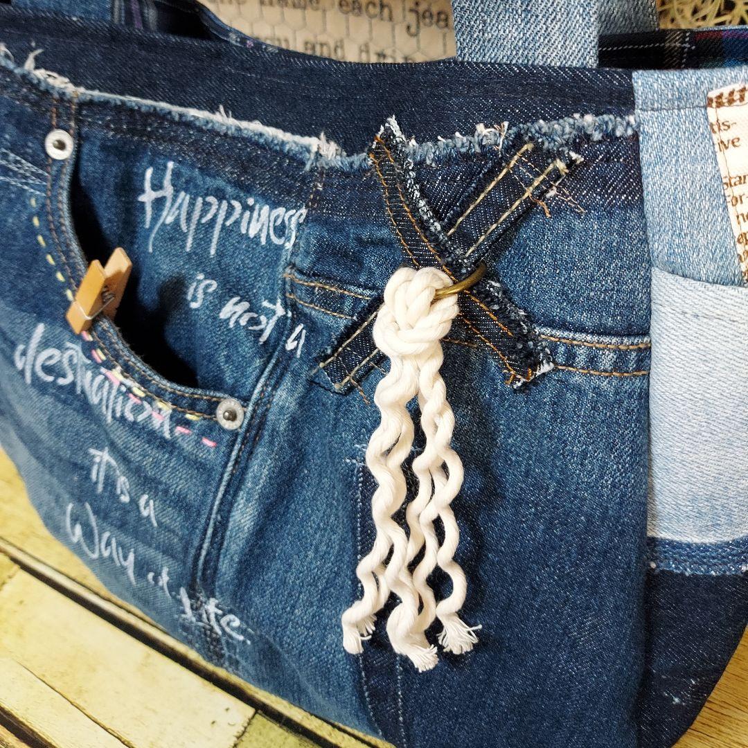 刺繍デニムバック No.641 デニムリメイク 刺繍バック チューリップバック