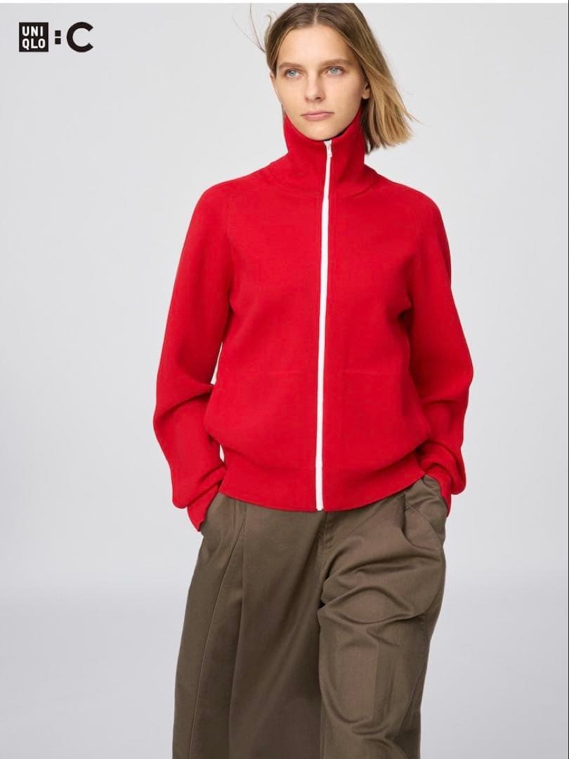 UNIQLO C ミラノリブフルジップカーディガンRED Mサイズ - メルカリ