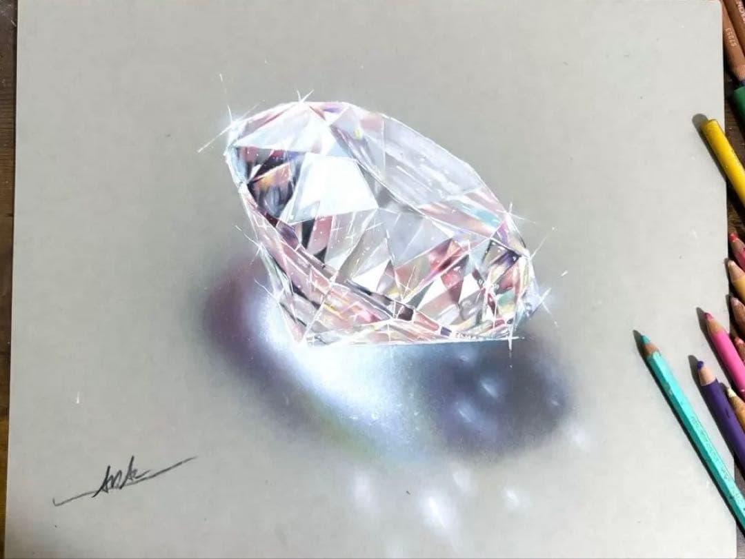 色鉛筆画 ダイヤモンド(原画) キラッと輝くダイヤモンドのスゴ技に21万いいね 色鉛筆で描かれた作品