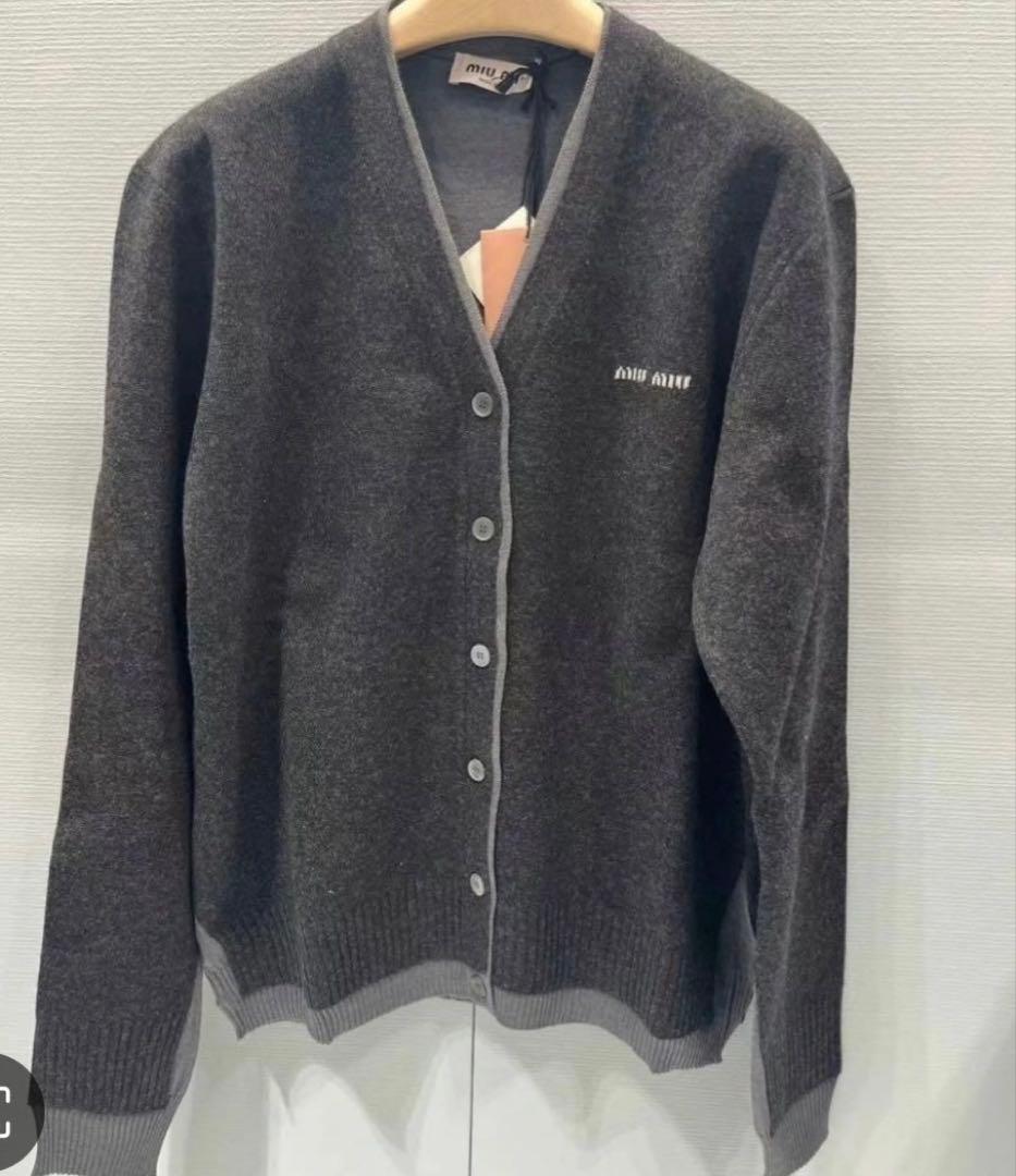 miu miu カーディガン グレー FREE SIZE Slate Gray Cashmere Knit Cardigan | Miu Miu