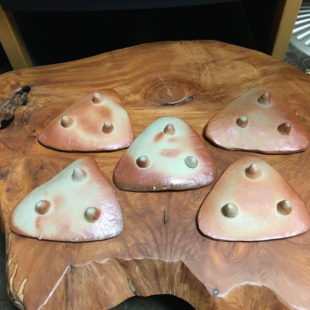 備前焼 緋襷 足つき三角タタキ皿 5客揃 たたき皿