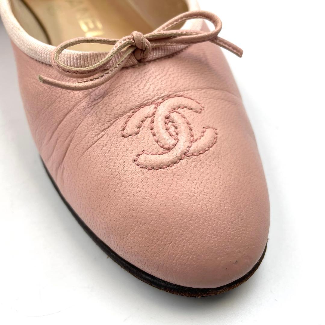 《超美品》CHANEL シャネル ココマーク フラットパンプス バレエ リボン