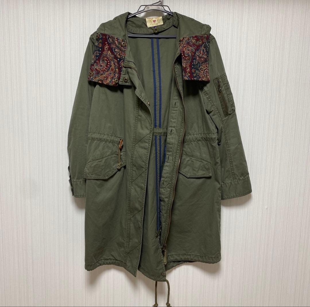 新品 ファー付きオリーブモッズコート - メルカリ