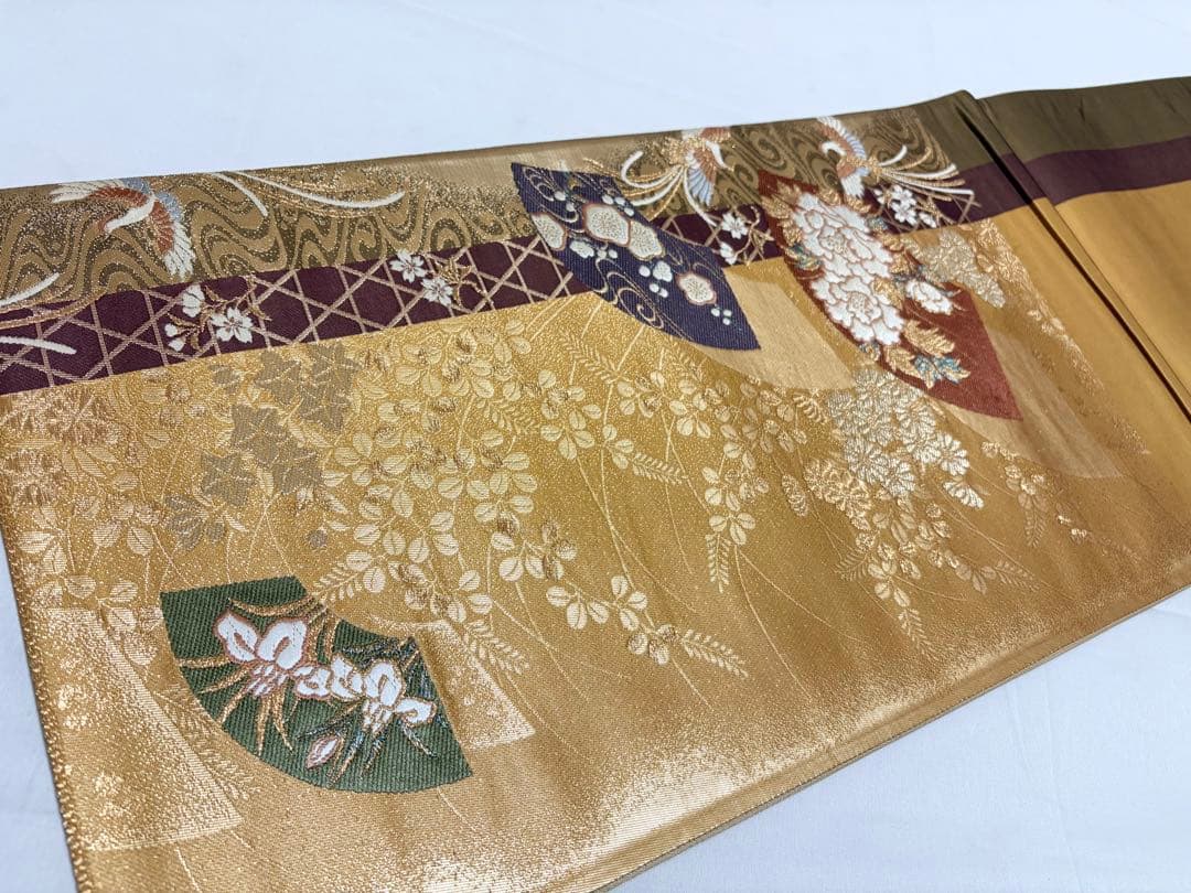 A 鳳凰に花々模様 金糸 正絹 六通 袋帯 フォーマル O44 - メルカリ