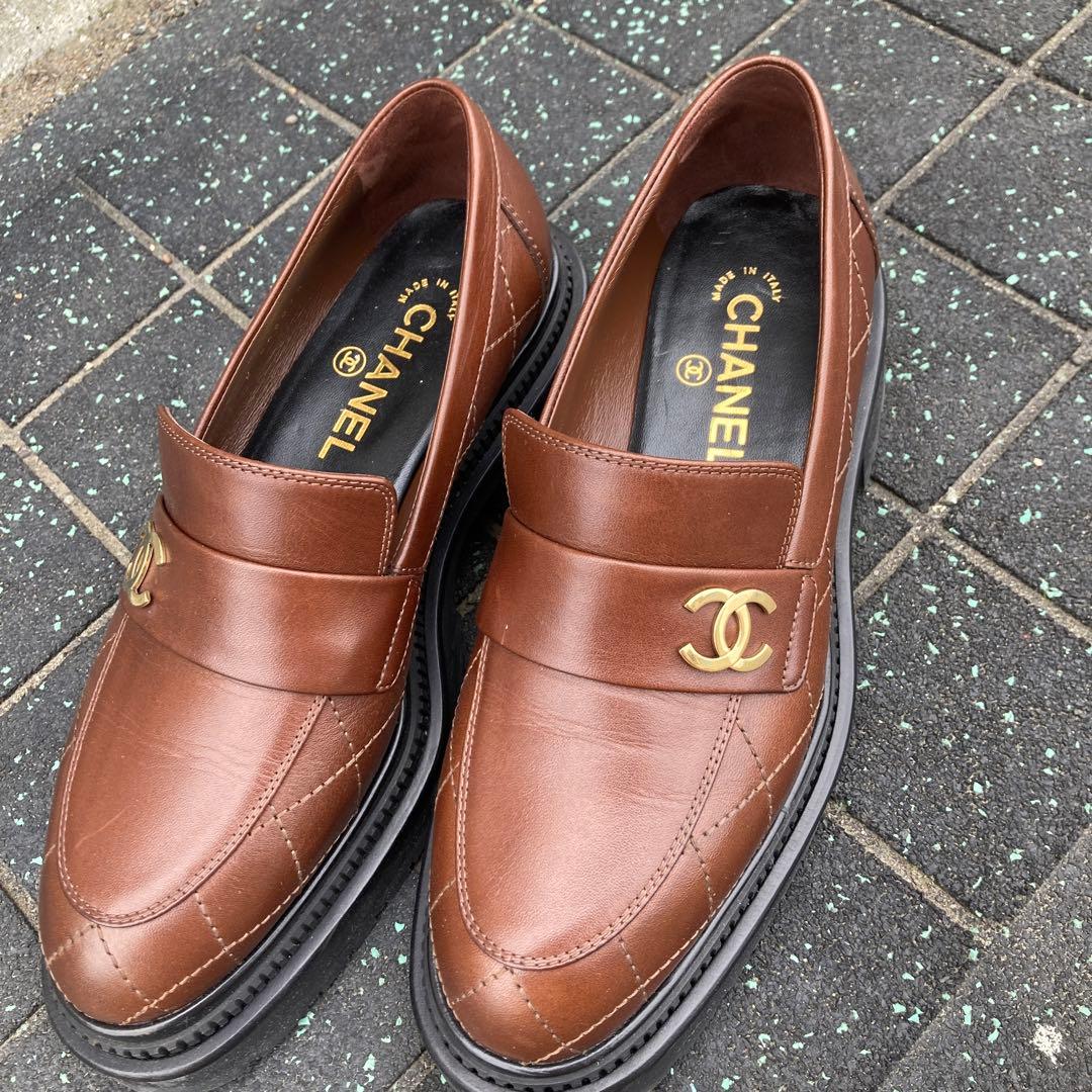 シャネル ローファー 23A 厚底 茶色 ブラウン 37.5 - メルカリ