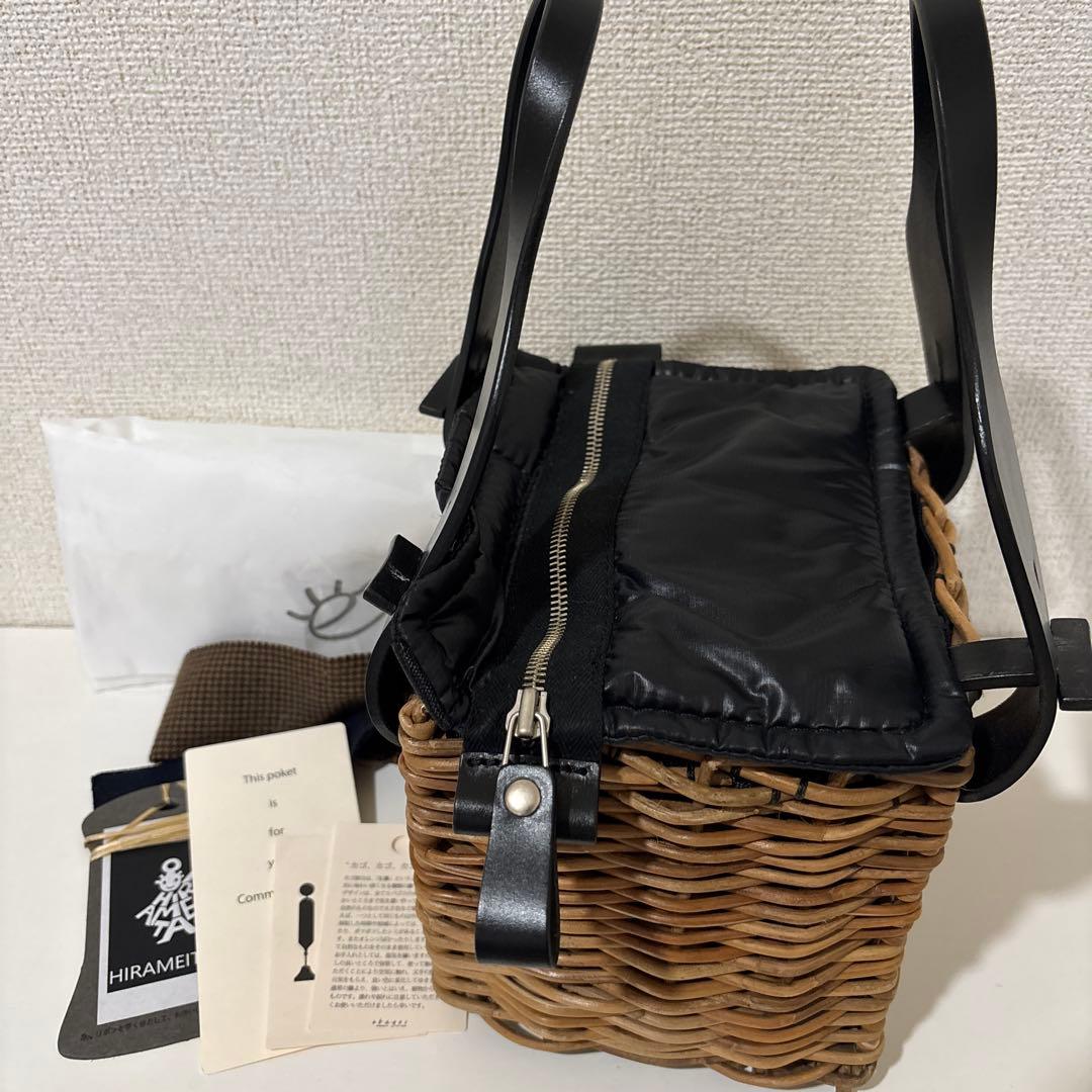 ebagos エバゴス　カゴバッグ ハンドバッグ ebagosポケット付バスケット・リネンかぶせ（籐ポケットかごバッグ