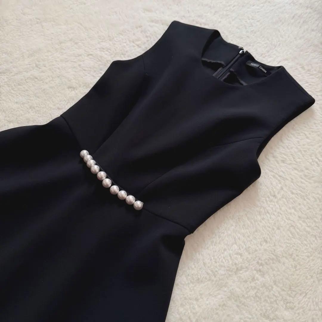 YOKO CHAN スカラップパール ワンピース 黒 38 結婚式 パーティー