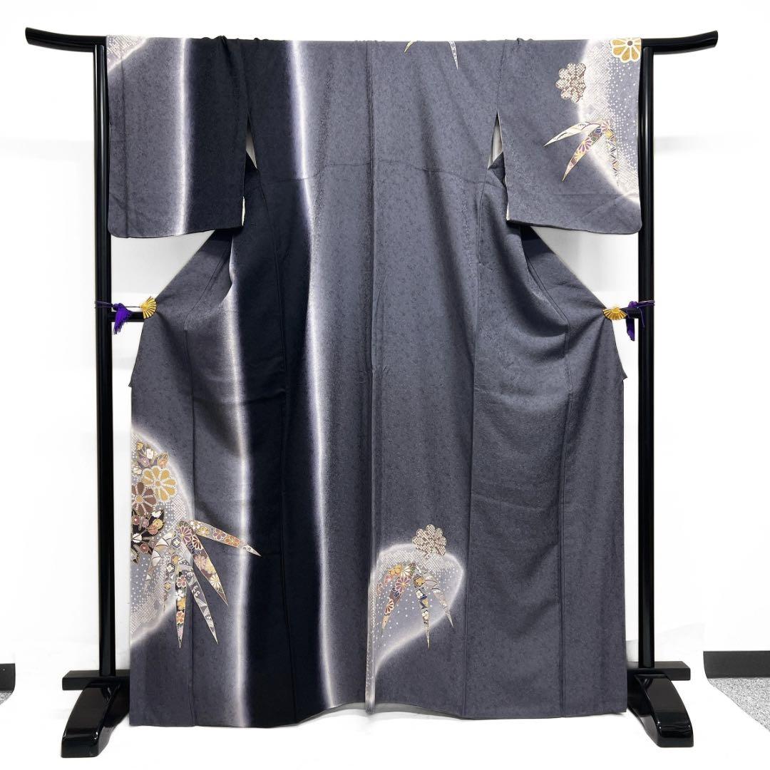 訪問着 雪輪紋 竹 菊花 ぼかし染め 金彩 鹿の子 紋無し 着物 093a d