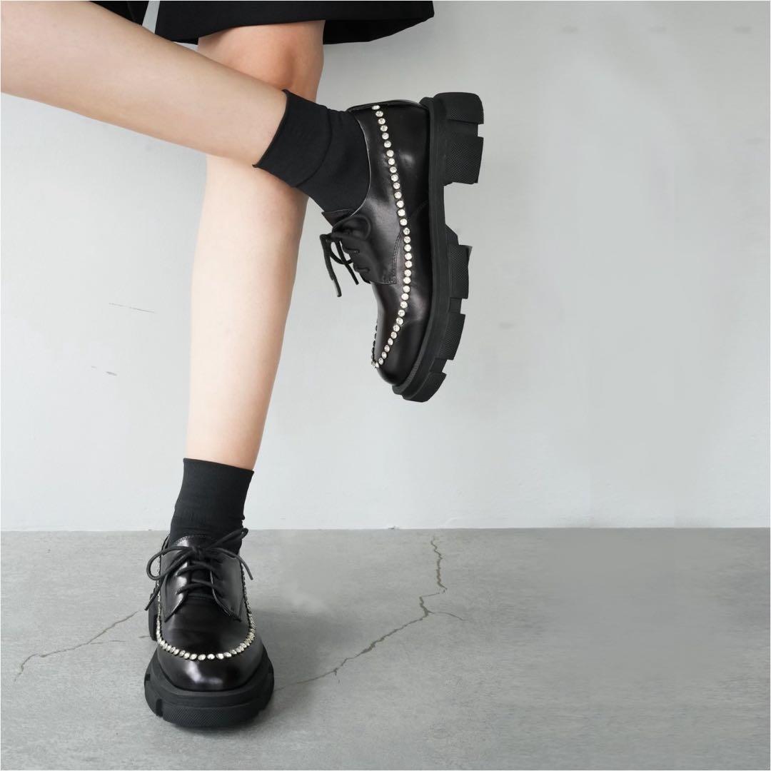 【1/4迄特価！】MANA スタッズレースアップシューズ（ビジュー）24.5cm