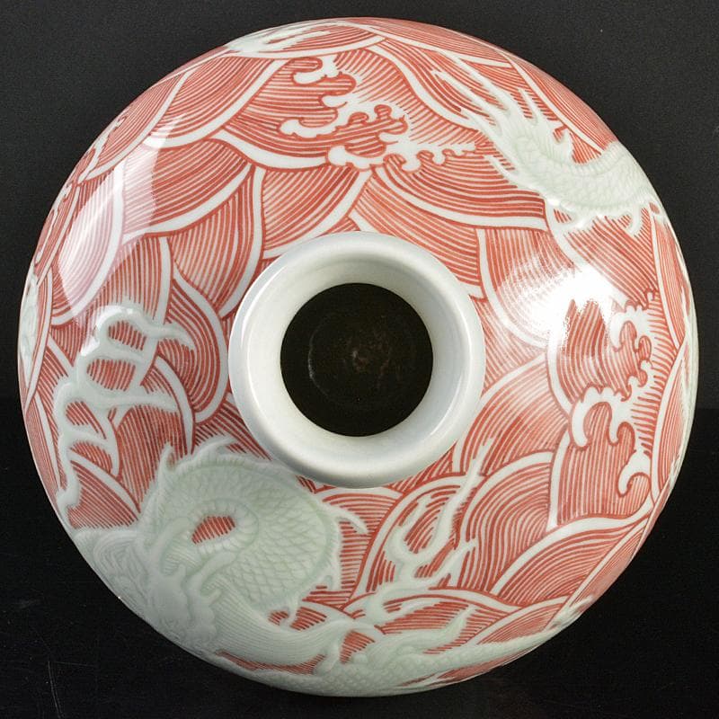 台湾 蔡曉芳 暁芳窯 赤絵龍波文 梅瓶 D 6086E - メルカリ