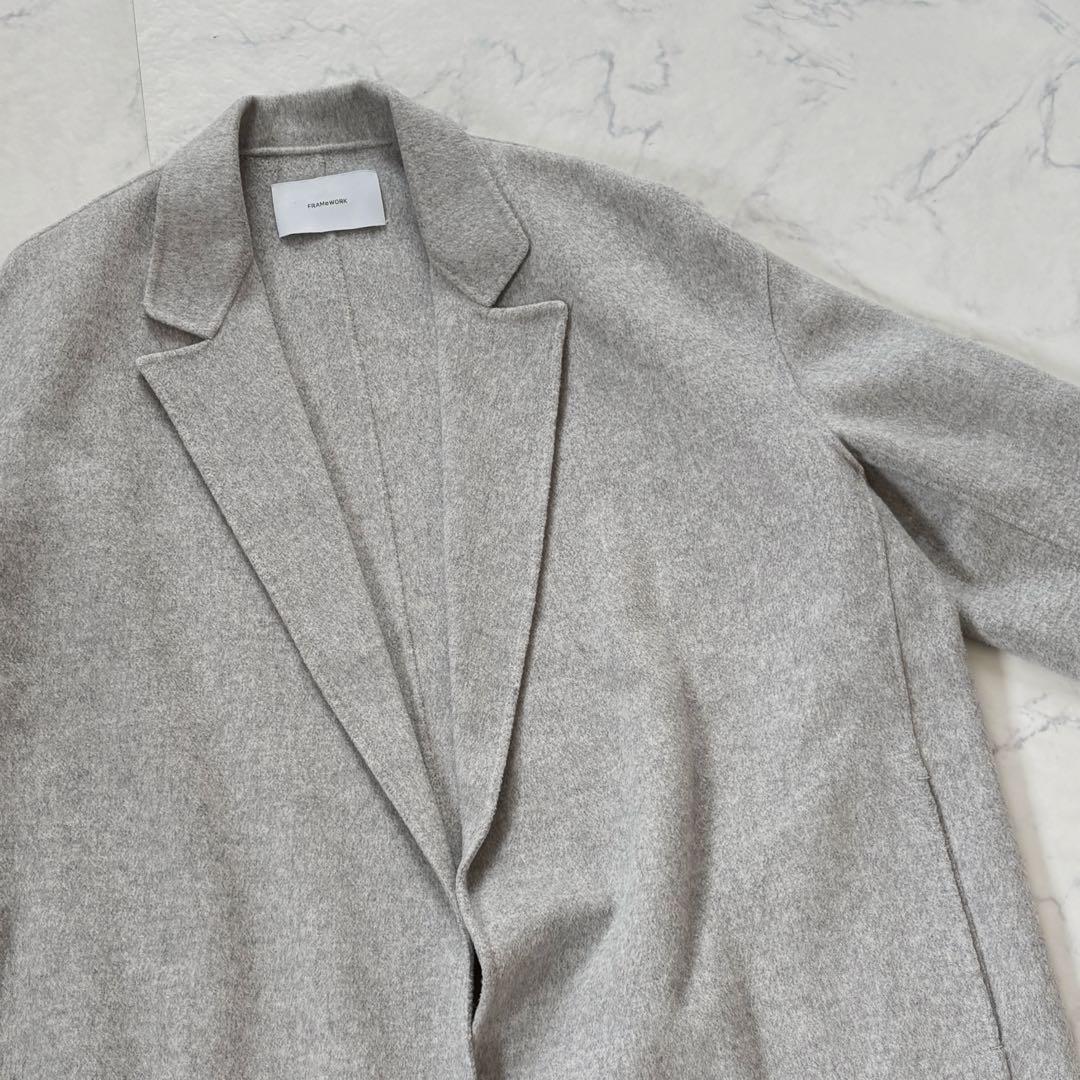 美品 フレームワーク framework リバーショートコートグレー ウール