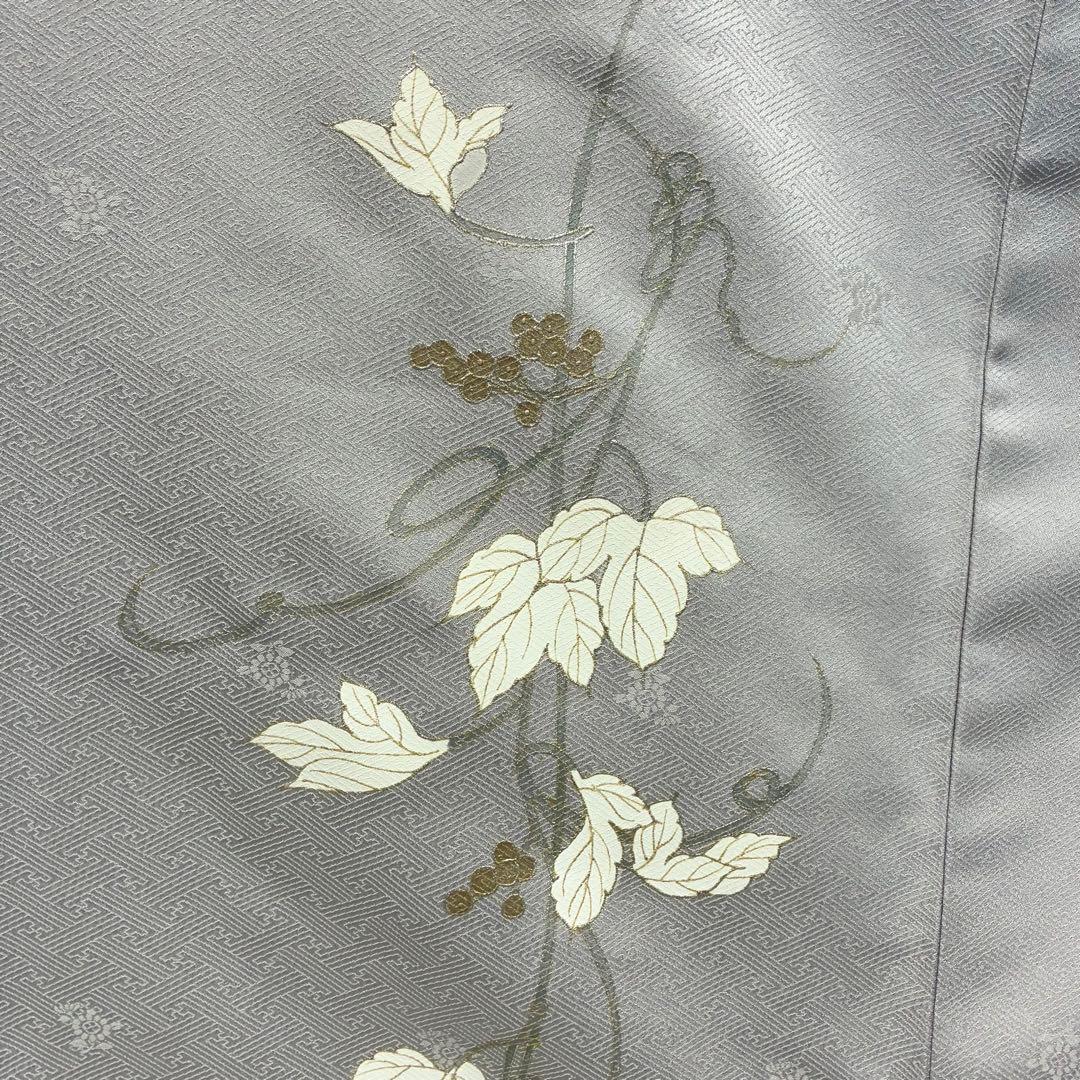 D212 訪問着 蔦の葉 グレー 一つ紋 正絹 着物 袷 極美品 - メルカリ