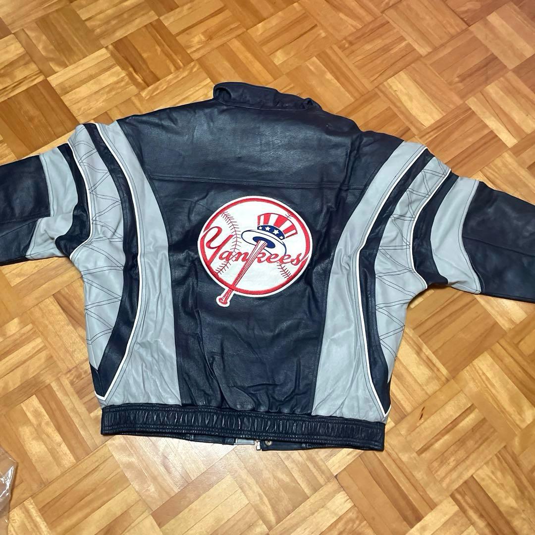 希少】ヤンキース レザー 刺繍ロゴスタジャン ネイビー/グレー STARTER