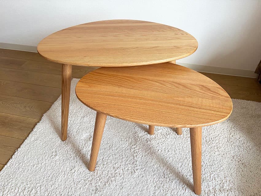 ナチュラルウッド ネストテーブル 楕円形サイドテーブル2点セット