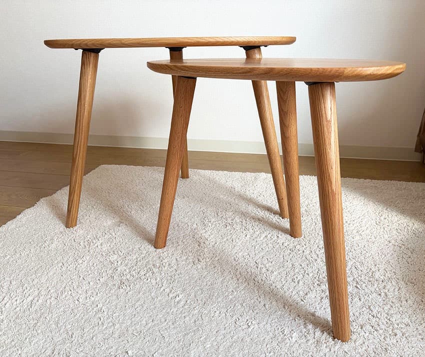 ナチュラルウッド ネストテーブル 楕円形サイドテーブル2点セット