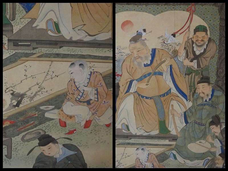 江戸中期絵師 南蘋派 岡岷山作『郭子儀図』絹本大型掛軸 真作 箱付