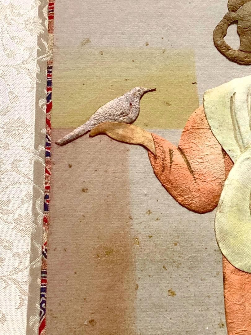 昔は有名な荒川夏子 古典絵 古代壁画女人像 1982年貼り絵細工 絵画