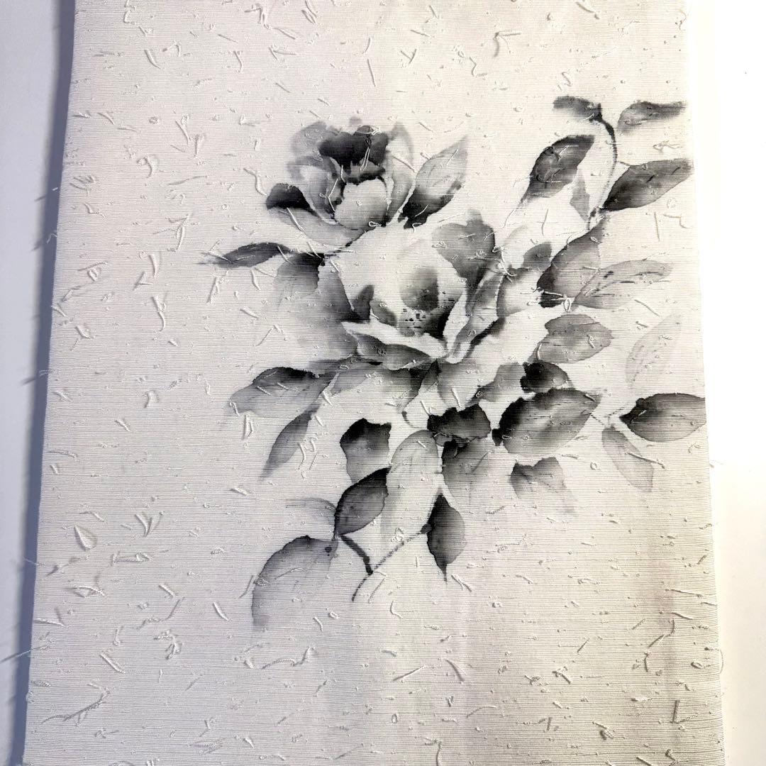 6k104 名古屋帯 絹 髭紬 白 黒 花柄 和装 着物 - メルカリ