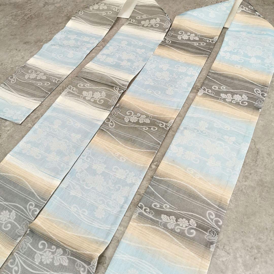 一点物×一生モノ】正絹 紋紗の半幅帯 リバーシブル 水色 グレー 涼しげ