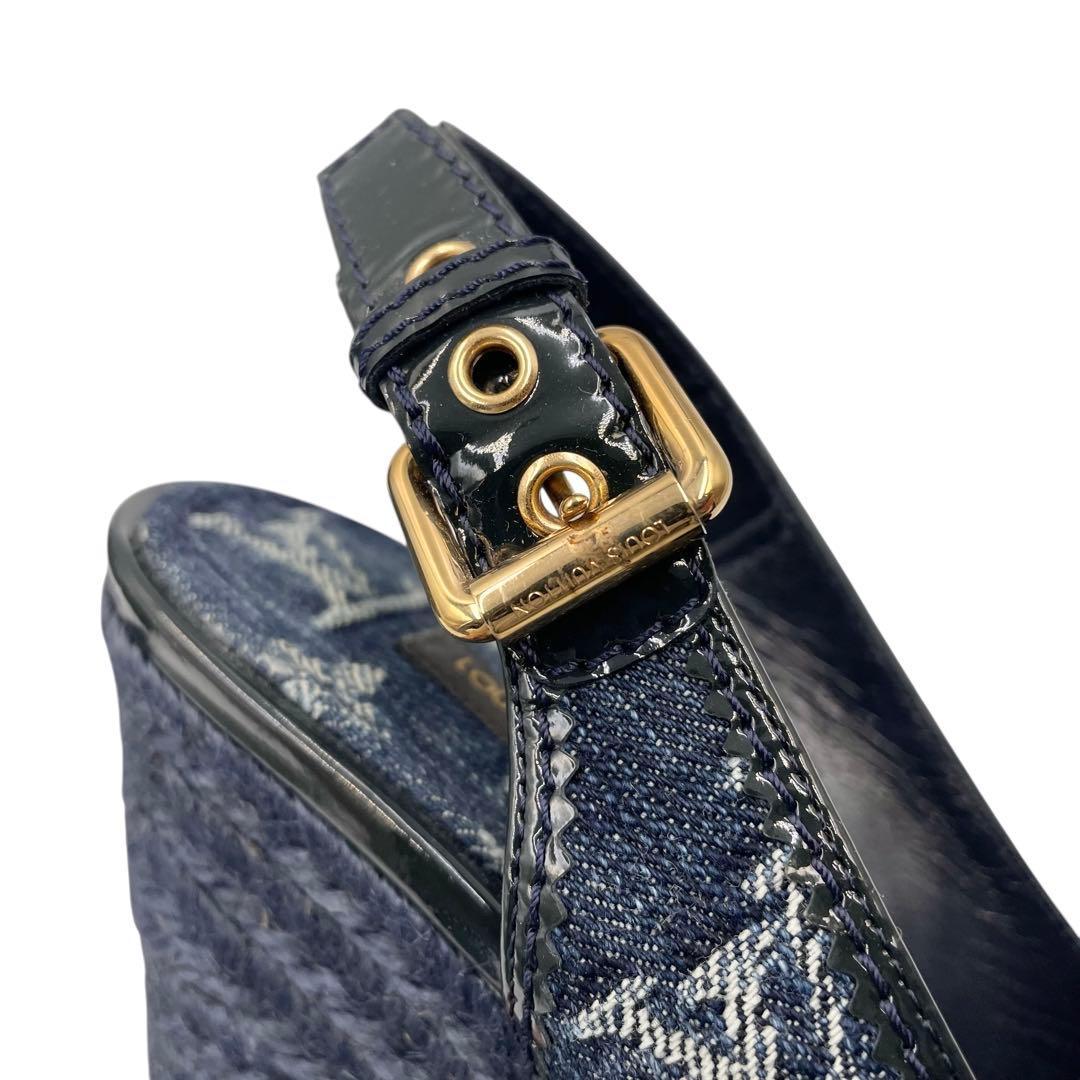 《未使用品》ルイヴィトン デニム 厚底 ストラップ サンダル モノグラム 紺系