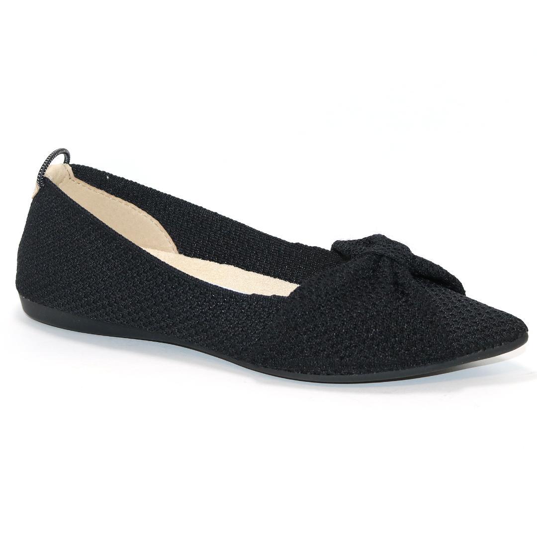 極美品】Offen リボン ニット フラットシューズ パンプス 黒 24.5