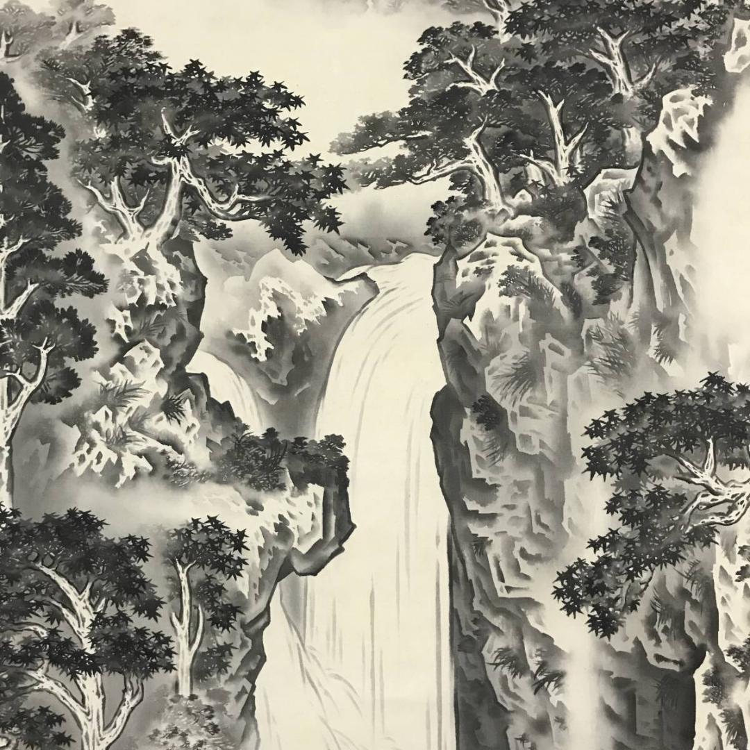 真作】扶岳/滝図/掛軸/名家伝来/AB-790