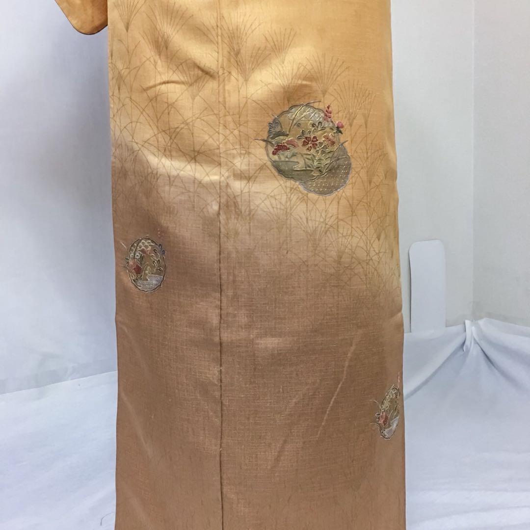 薄茶色に古典柄訪問着コーディネートフルセット 正絹 袷 七五三や入学式