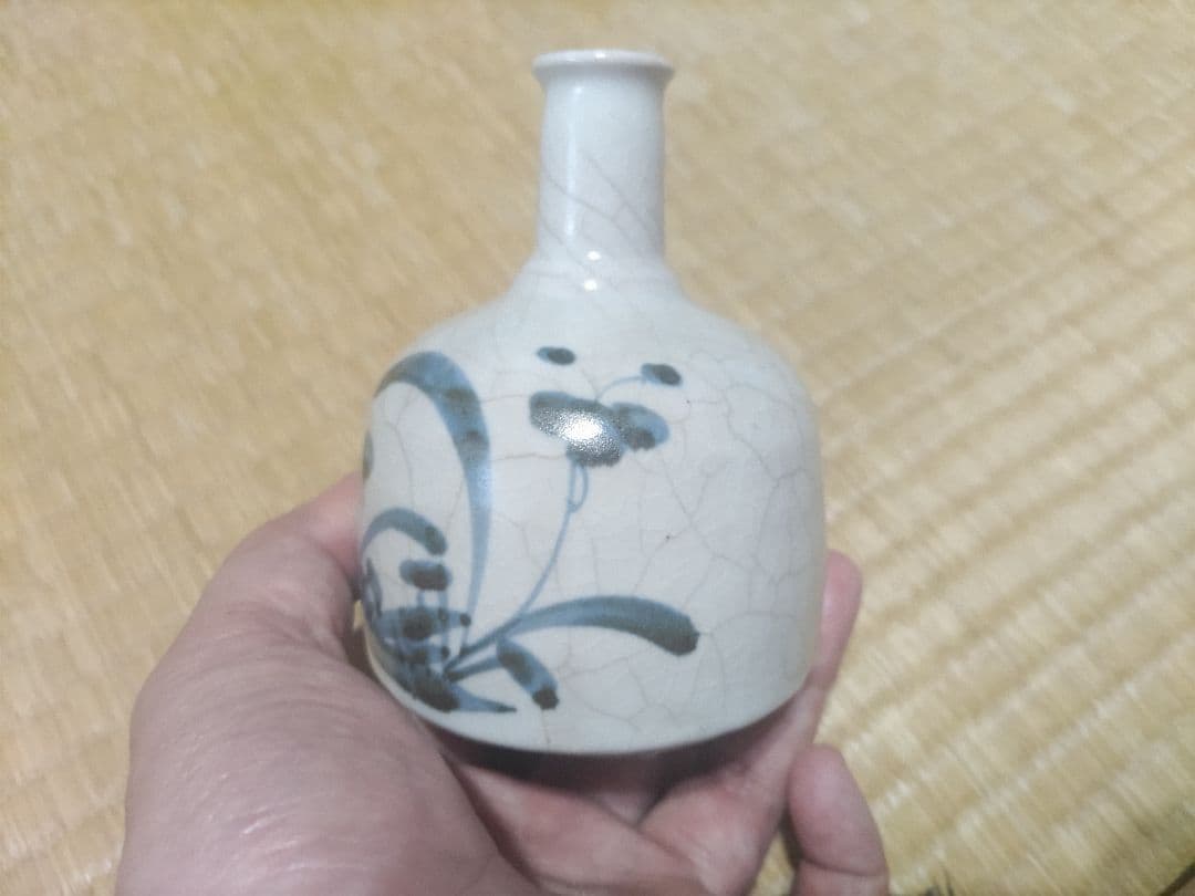 染付 蘭文 小徳利（高11.3cm）220cc 生掛け釉 酒器 無傷