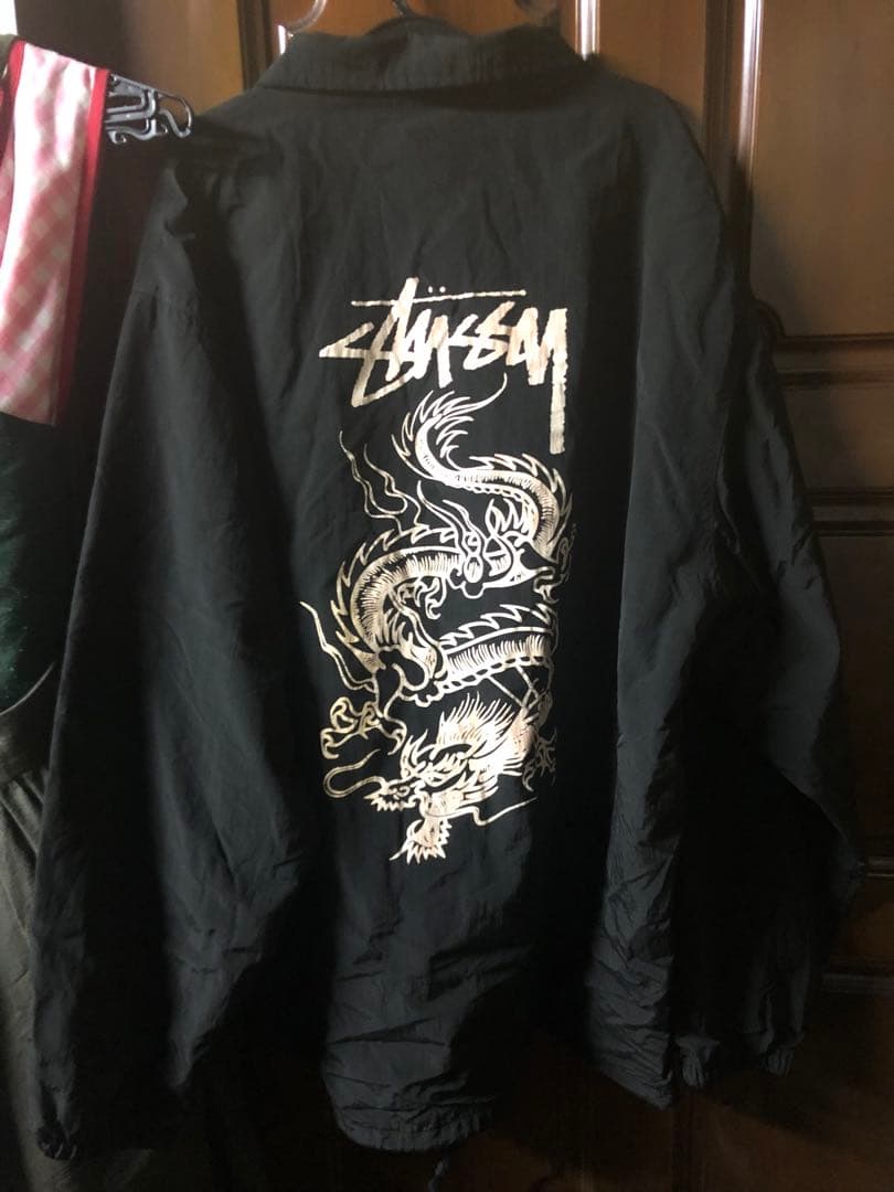 Stussy ブラック ナイロンジャケット 90s ドラゴン コーチジャケット