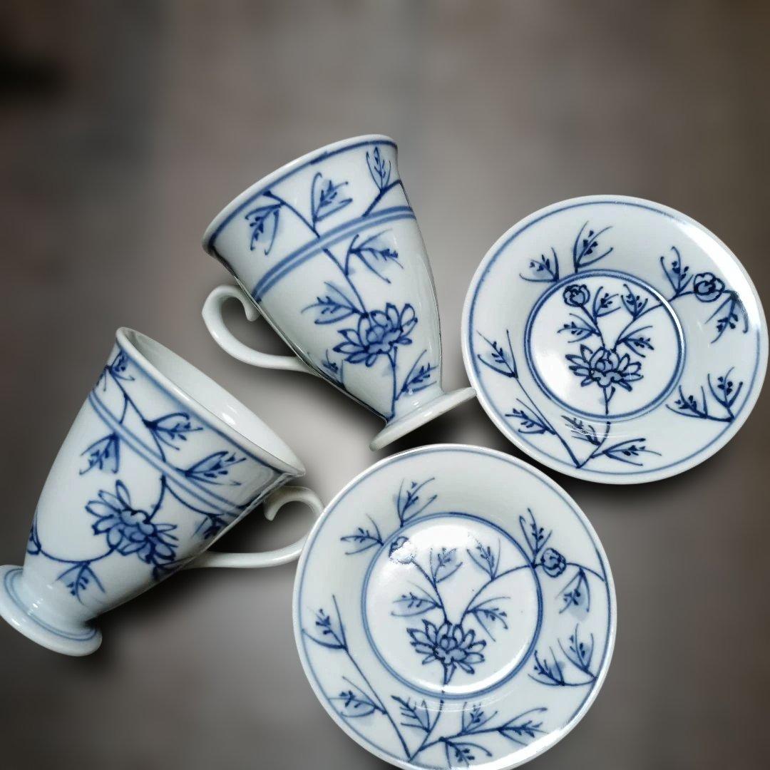 青い花柄のカップ・ソーサー6個セット 青花 デミタス 新品未使用