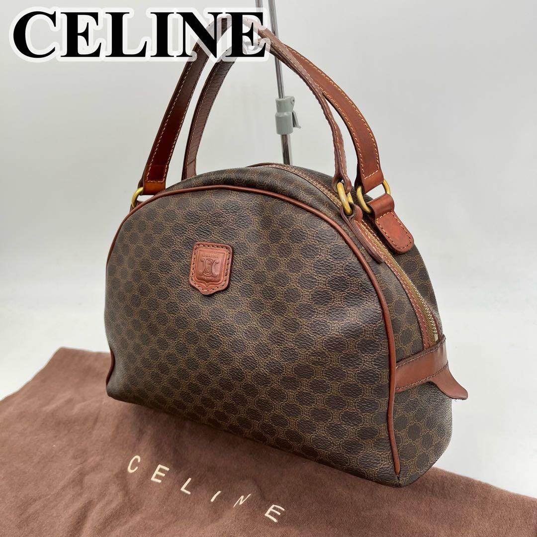 CELINE ハンドバッグ 手提げ マカダム柄 トリオンフ ロゴ入り PVC 美品】セリーヌ ハンドバッグ トリオンフ マカダム柄 PVC 革 ブラウン
