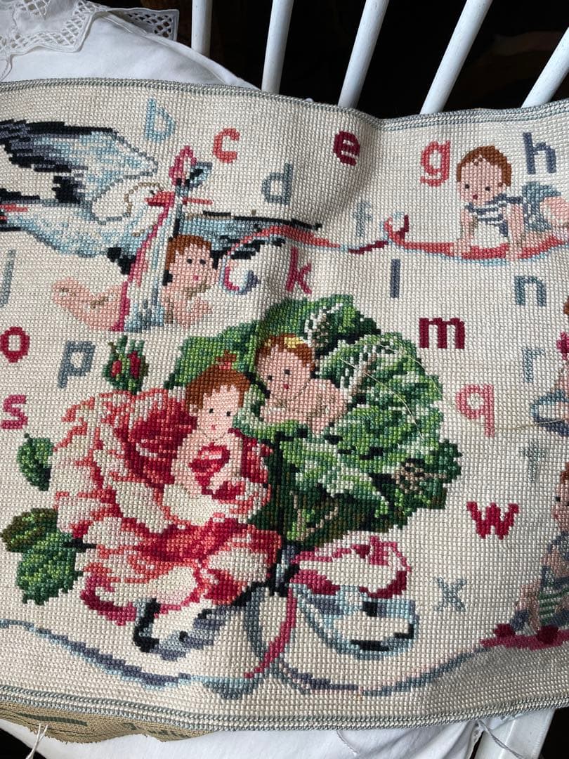 アメリアンティーク　サンプラー　アルファベット　刺繍　プチポアン　レア アメリ様専用アンティーク サンプラー アルファベット 刺繍 プチポアン