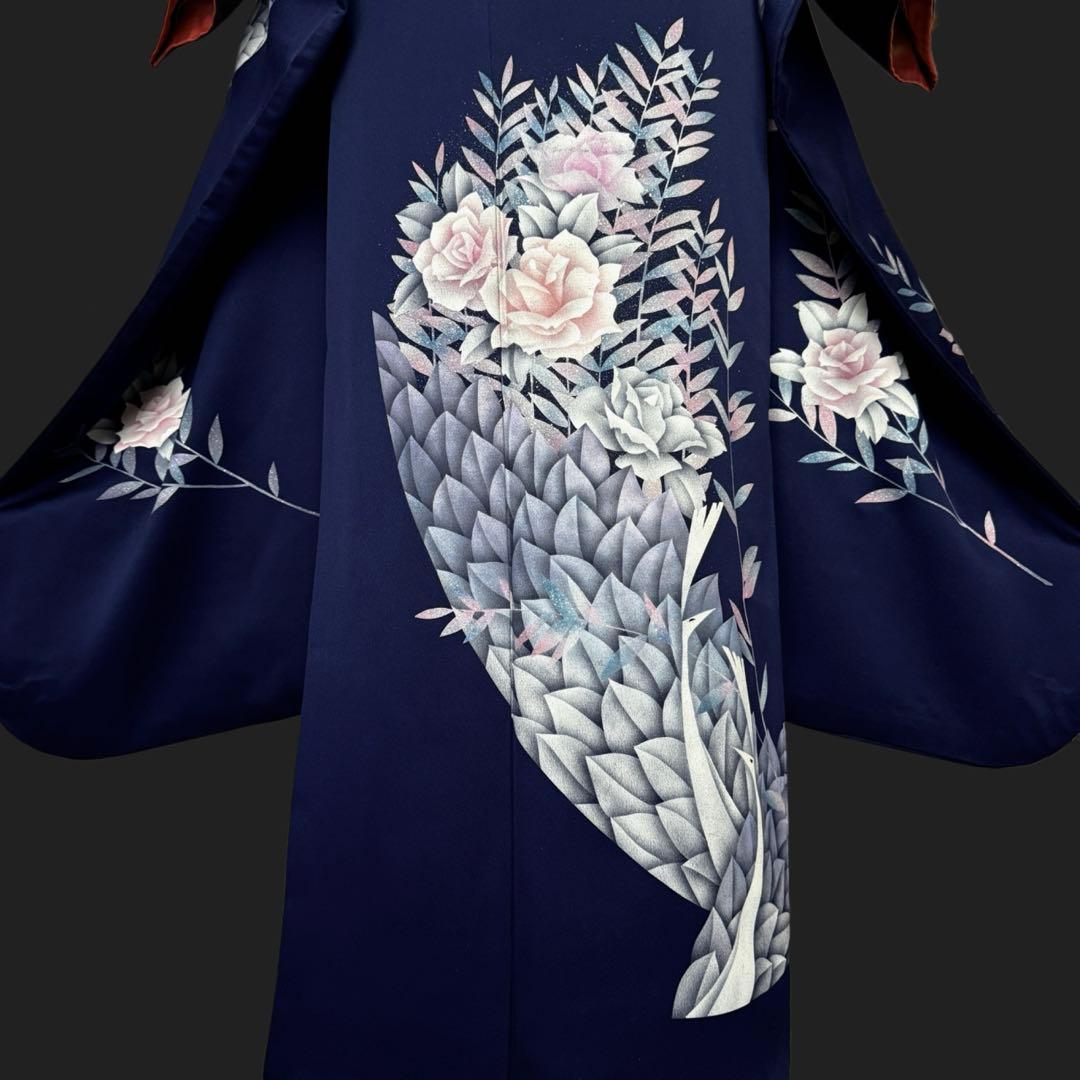 振袖フルセット トールサイズ 正絹長襦袢つき 紺色 成人式 159〜169