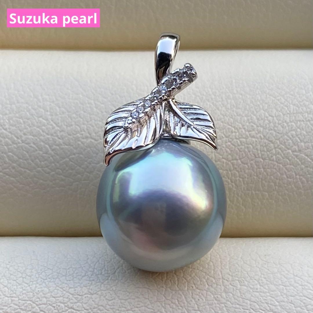 お客本真珠　南洋黒蝶真珠ネックレストップ　11.4mmラグーン色PT802 K18YG 南洋黒蝶真珠・黒蝶ケシ真珠 2ピース ペンダントトップ（KR60831