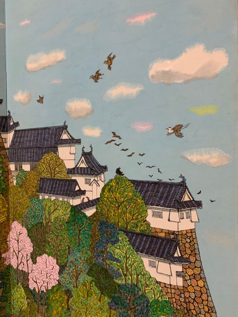 桜と姫路城の風景画 屏風式 日本画 1995年 - メルカリ