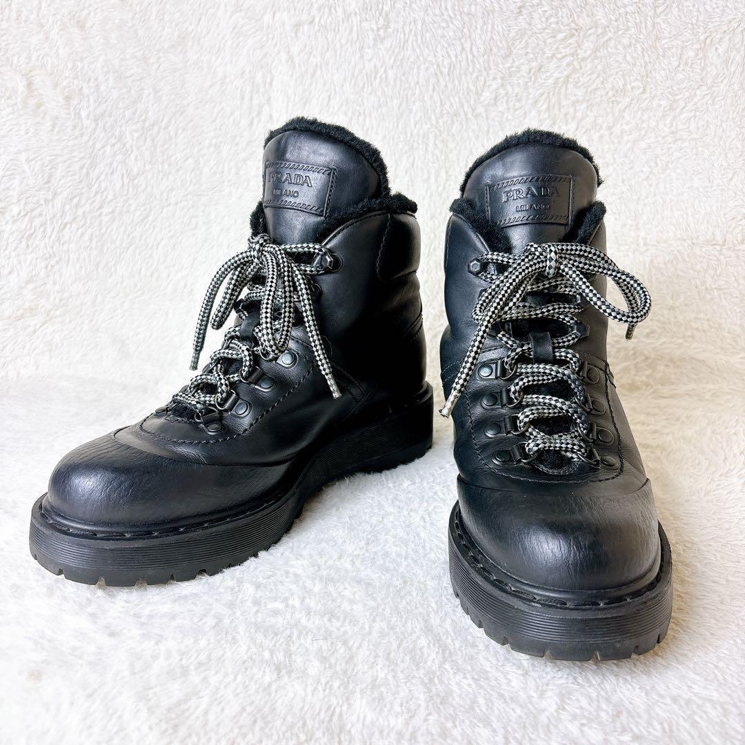 PRADA プラダ 厚底 トレッキングブーツ ボア 38 プラダスポーツ プラダスポーツPRADA SPORT ハラコトレッキングブーツ 黒35 1/2(23.5cm