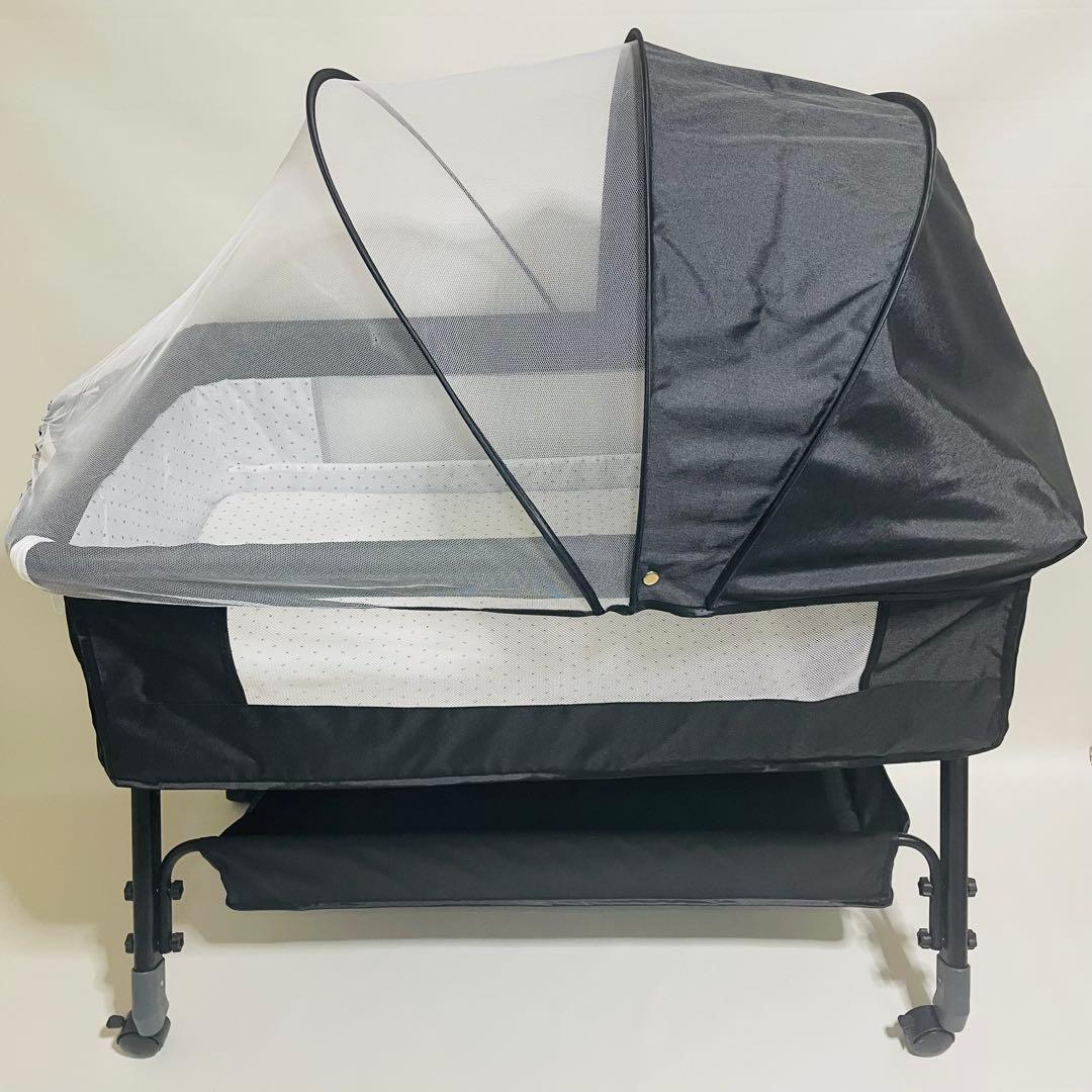 【未使用品】ベビーベッド　高さ調節可　蚊帳　キャスター付き 爆買 ベビーベッド プレイヤード 蚊帳付き 折りたたみ キャスター