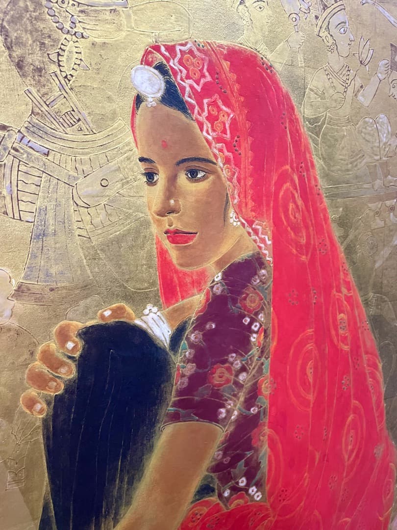 石踊紘一『パドマ (蓮華)』30号 油彩 日本画 額装済み インド美人 蓮の