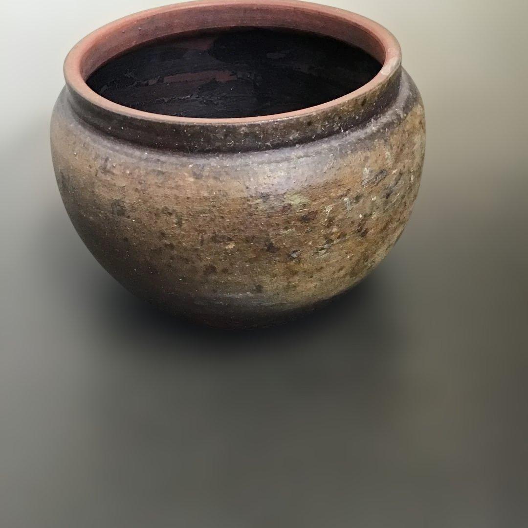 木製漆塗り彫刻蓋付き陶器 古常滑焼 茶道具 水指 骨董品 アンティーク