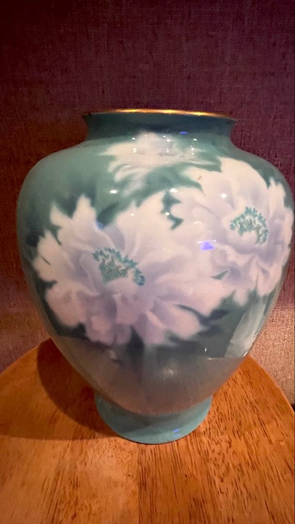 彩色磁絵 美しい青色の花柄陶器花瓶