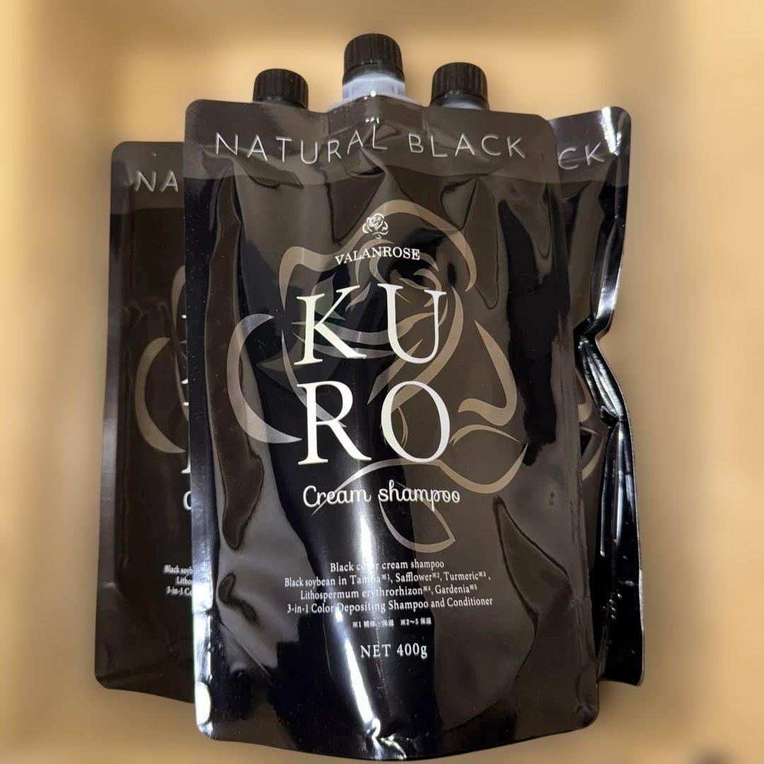 バランローズ　新品　KUROクリームシャンプー　ナチュラルブラック400g×3袋 Amazon.co.jp: VALANROSE KURO Cream Shampoo, 14.1 oz (400 g