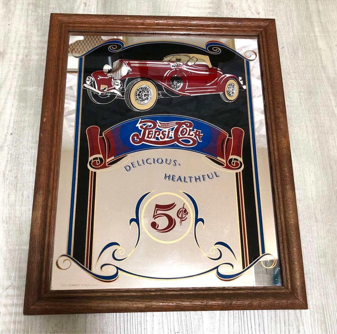 アメリカUSAビンテージペプシコーラ木枠フレームパブミラーバーサイン鏡40cm ウォールミラー ペプシコーラ 壁掛け鏡 パブミラー : アメリカン雑貨の
