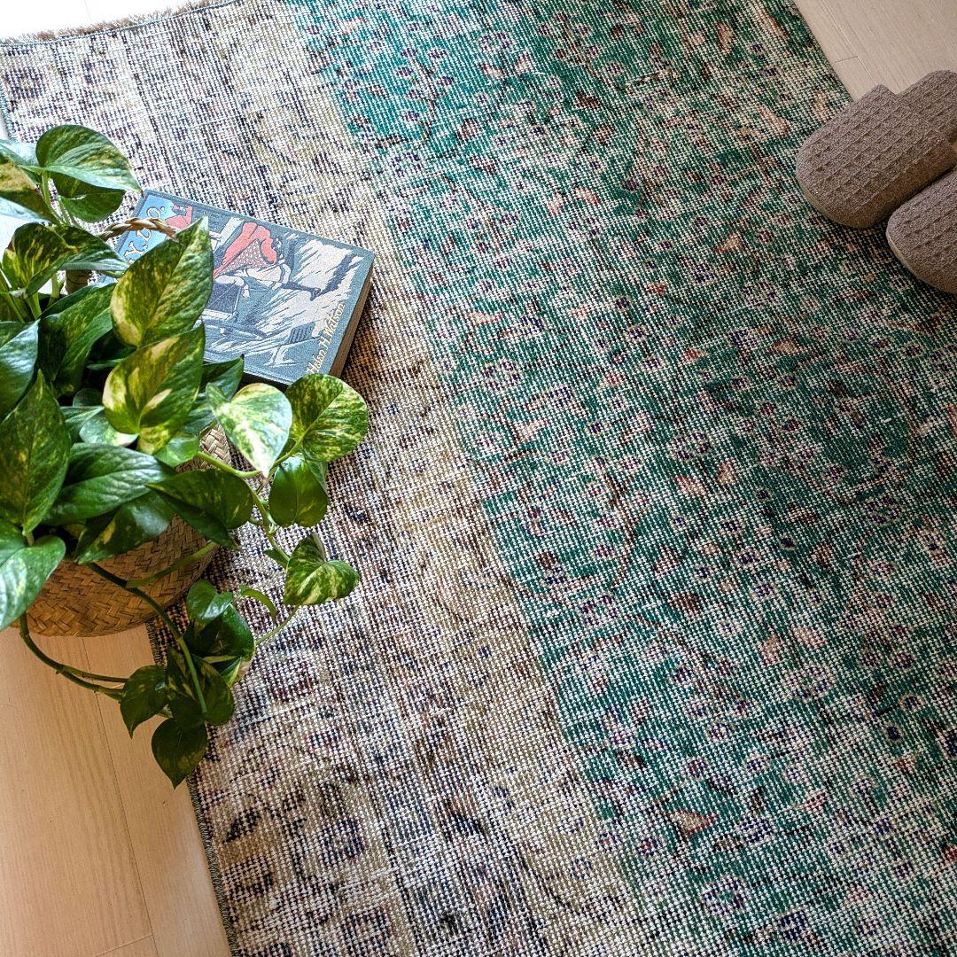 81×169 エメラルドブルー　トルコヴィンテージラグ 楽天市場】オーバーダイド ヴィンテージラグ ターコイズブルー 265