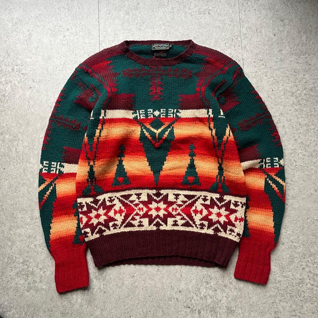 90s Ralph Lauren ポロカン ハンドニット ネイティブ柄 - メルカリ