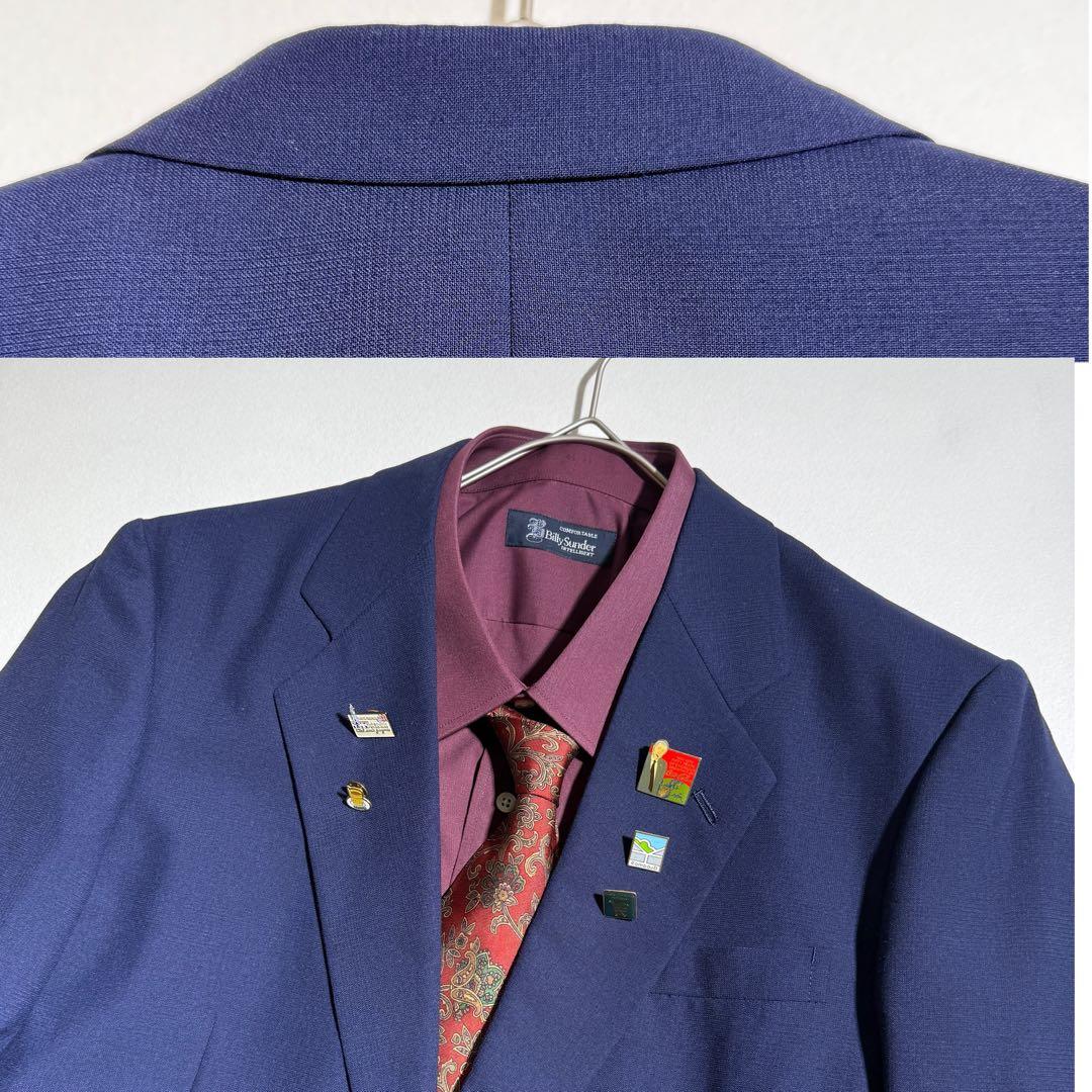 セットアップ ネイビー スーツ パープル 紫 シャツ ネクタイ ピンズ