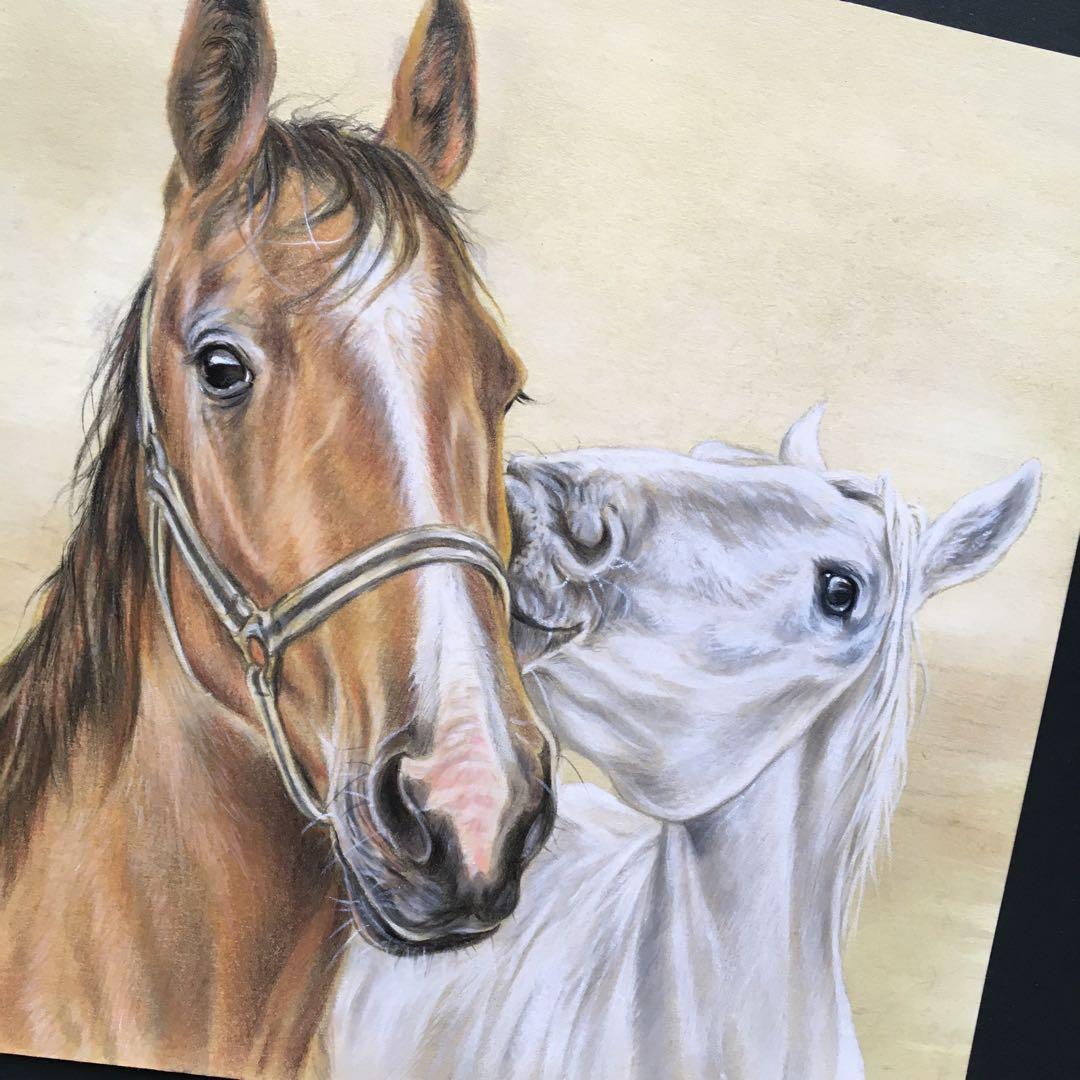 謹賀新年 馬の絵画 色鉛筆画 午年 原画 一点もの 手描きイラスト