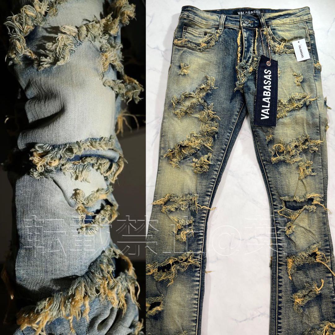 valabasasバラバサス ハードクラッシュスタックフレアデニム 新品 30