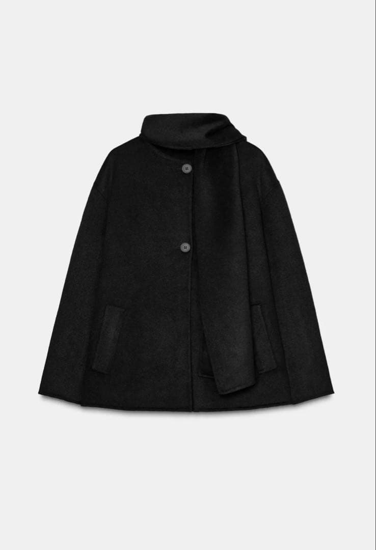 ゆ*う様 ZARA 2025A/W新作 ウールショートスカーフコート 黒 - メルカリ