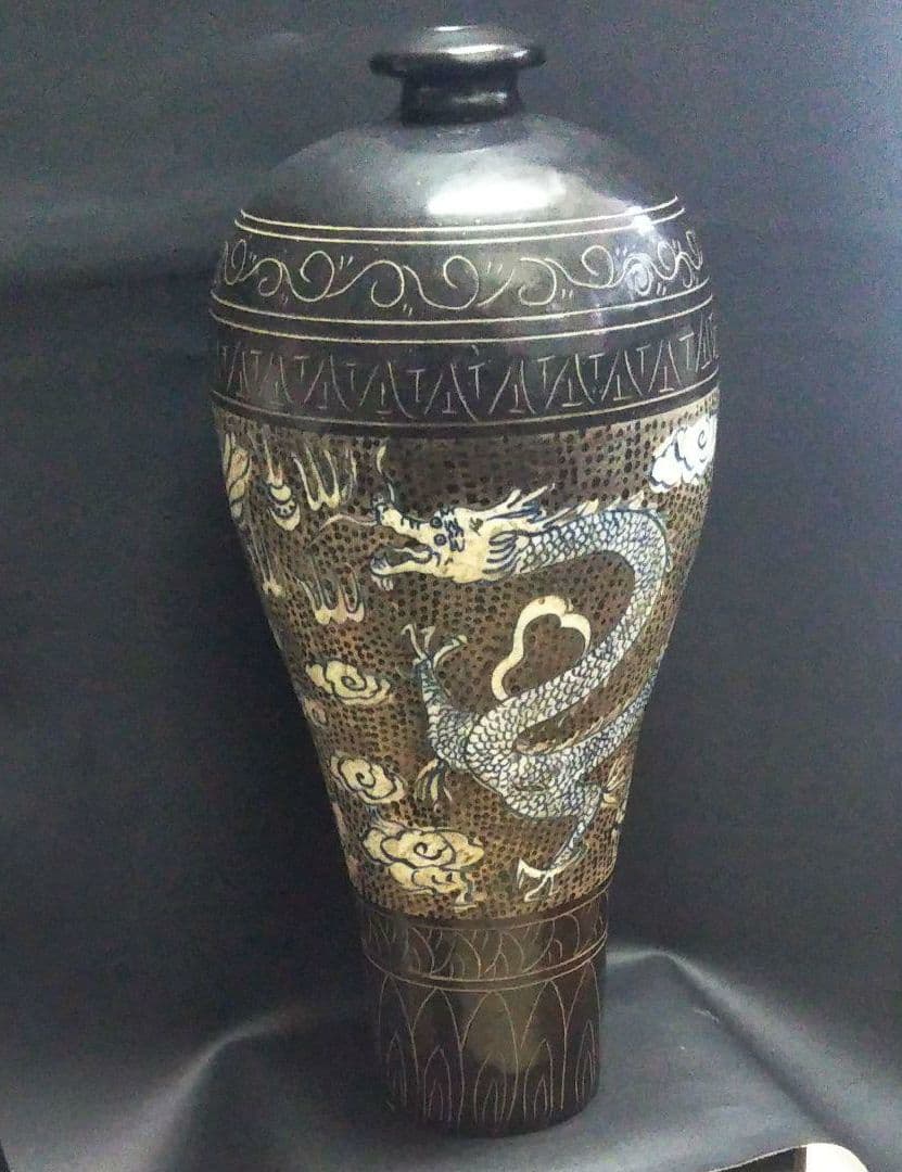 中国古美術/磁州窯黒掻落龍紋大梅瓶/北宋代/ - メルカリ